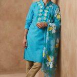 Sky Blue Floral Men's Panjabi