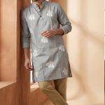 Grey & White Floral Men's Panjabi