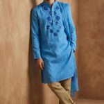 Sky Blue Floral Men's Panjabi