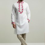 White & Pink Floral Men's Panjabi