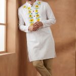 White & Yellow Floral Men's Panjabi