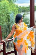 Sunshine Yellow Floral Organza Saree - Image 3