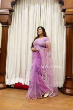 Lilac Hand-Painted Floral Organza