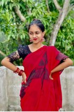 Crimson Red & Black Georgette Saree - Image 4