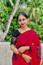 Crimson Red & Black Georgette Saree - Image 3