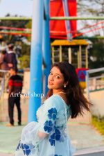 Sky Blue Floral Breeze Organza Saree - Image 3