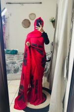 Crimson Red & Black Georgette Saree