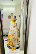 Sunshine Yellow Floral Organza Saree - Image 4