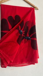 Crimson Red & Black Georgette Saree - Image 6
